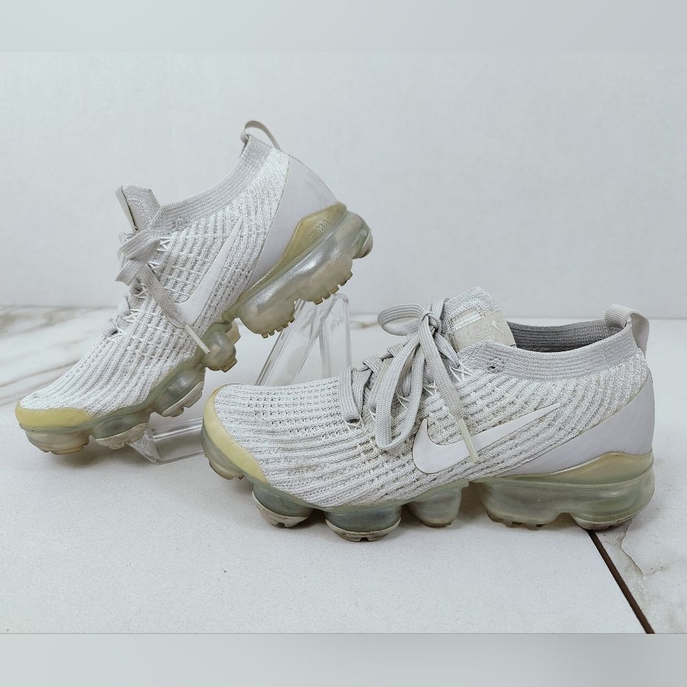 Nike Women's Vapormax Flyknit 3 White Gray Running Shoes Sneakers, Sz 6.5